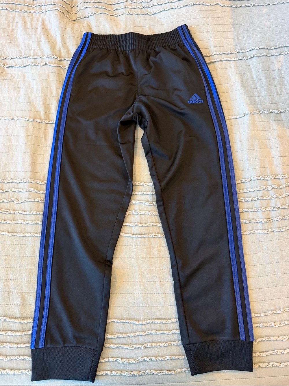 adidas Black Joggers with Blue Side Stripes - Kids